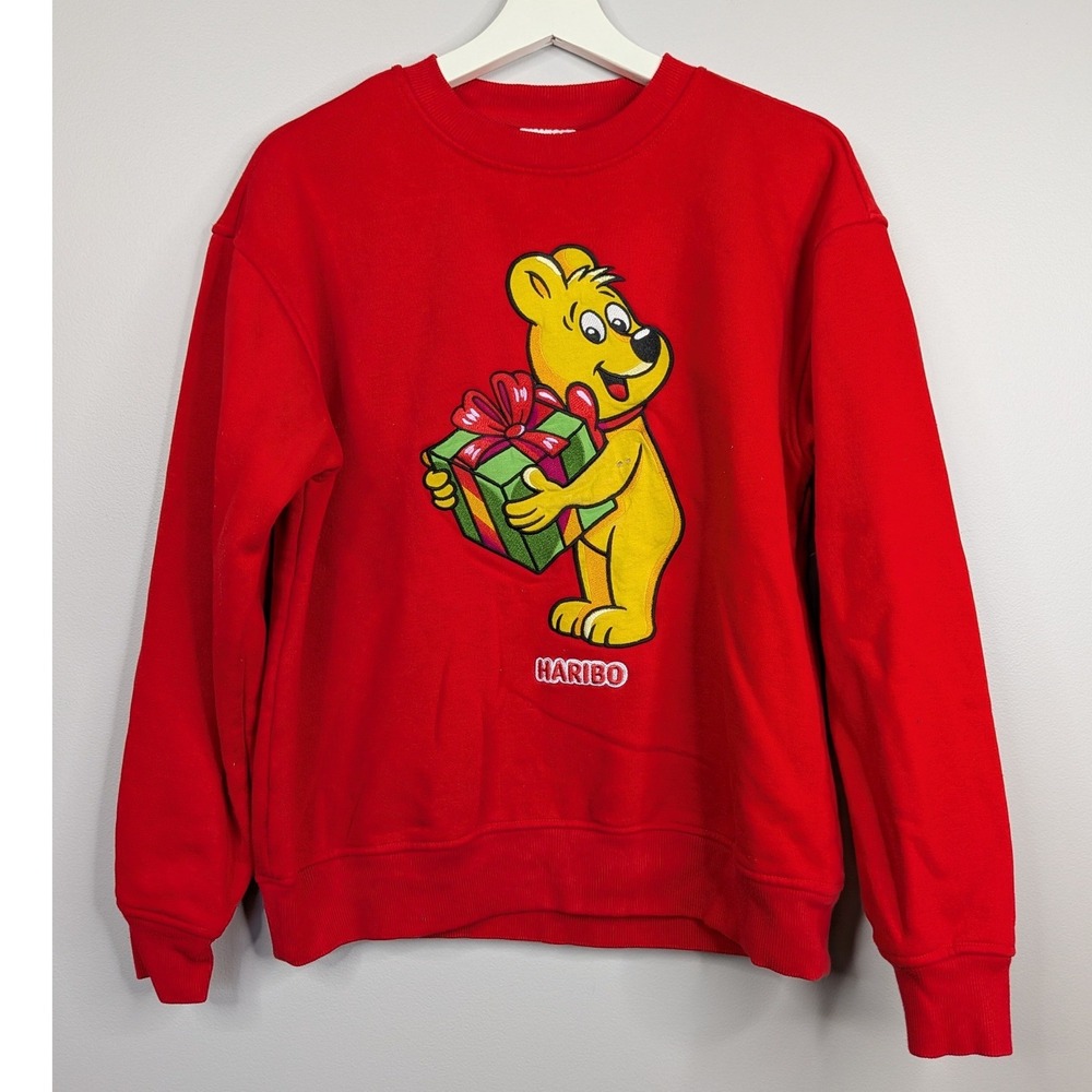 Haribo Holiday Sweatshirt Unisex Small Red Good Goldbear Graphic Crewneck Fleece